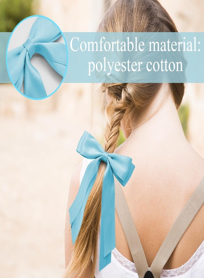 TULOBI Baby Blue Hair Bows for Women 3PCS Soft Silky Satin Bow Hair Clips with Metal Clips Long Tail Hair Ribbon Ponytail Holder Wedding Dress Decor Hair Accessories for Girls Teen - Image 3